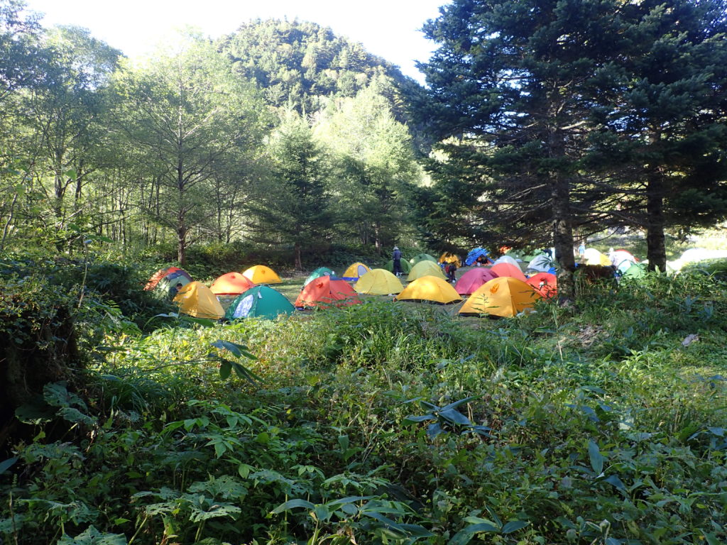 上高地の横尾山荘のテント場