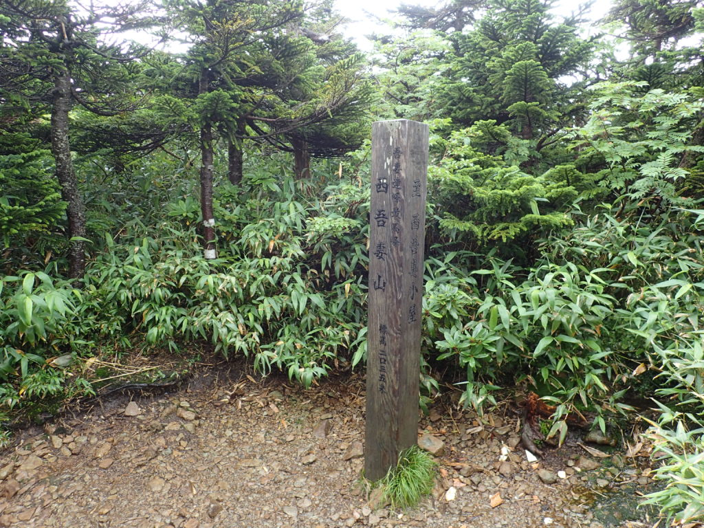 ひと夏での日本百名山全山日帰り登山で撮影した西吾妻山の山頂標