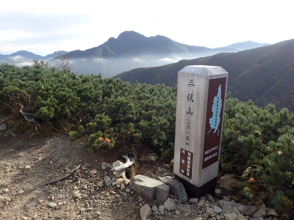 日本百名山で南アルプスの塩見岳を登山した時に撮影した、三伏山から眺めた塩見岳