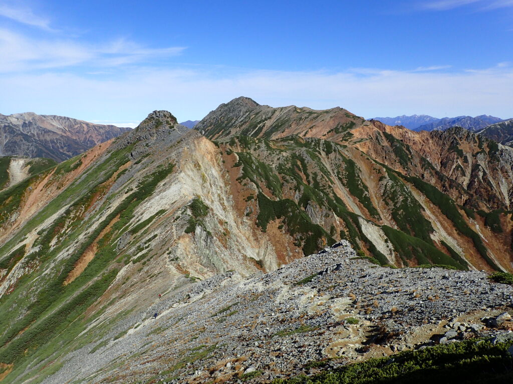 日本百名山で北アルプスの水晶岳を登山した時に撮影した道中にいたワリモ岳の向こうの水晶岳