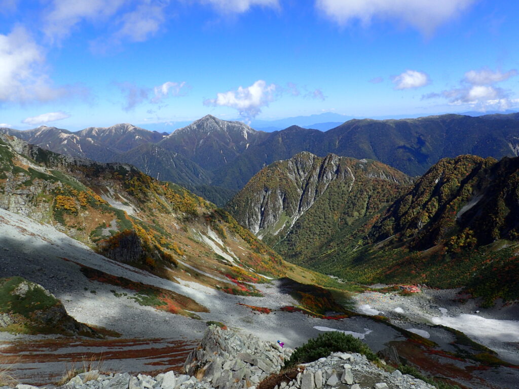 日本百名山で北アルプスの穂高岳を登山した時にオリンパスの防水デジタルカメラタフで撮影したザイテングラートからの眺め