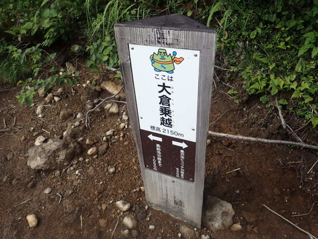 妙高山登山道(大倉尾根)の大倉乗越の道標