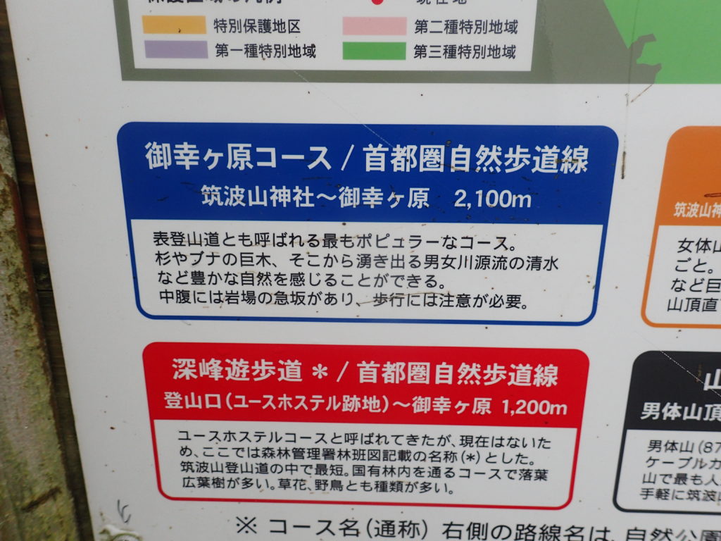 筑波山の御幸ヶ原コースについての説明の看板
