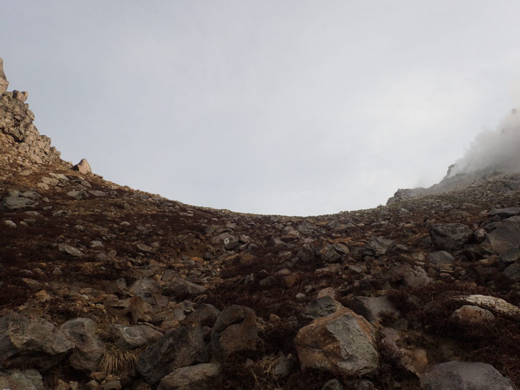 焼岳登山道(中の湯ルート)から見上げる焼岳稜線