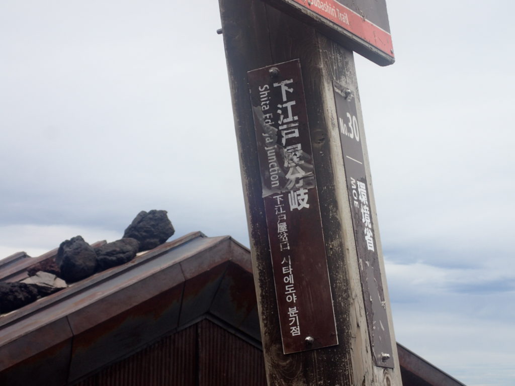 富士山下山道の吉田口と須走口の分岐の看板