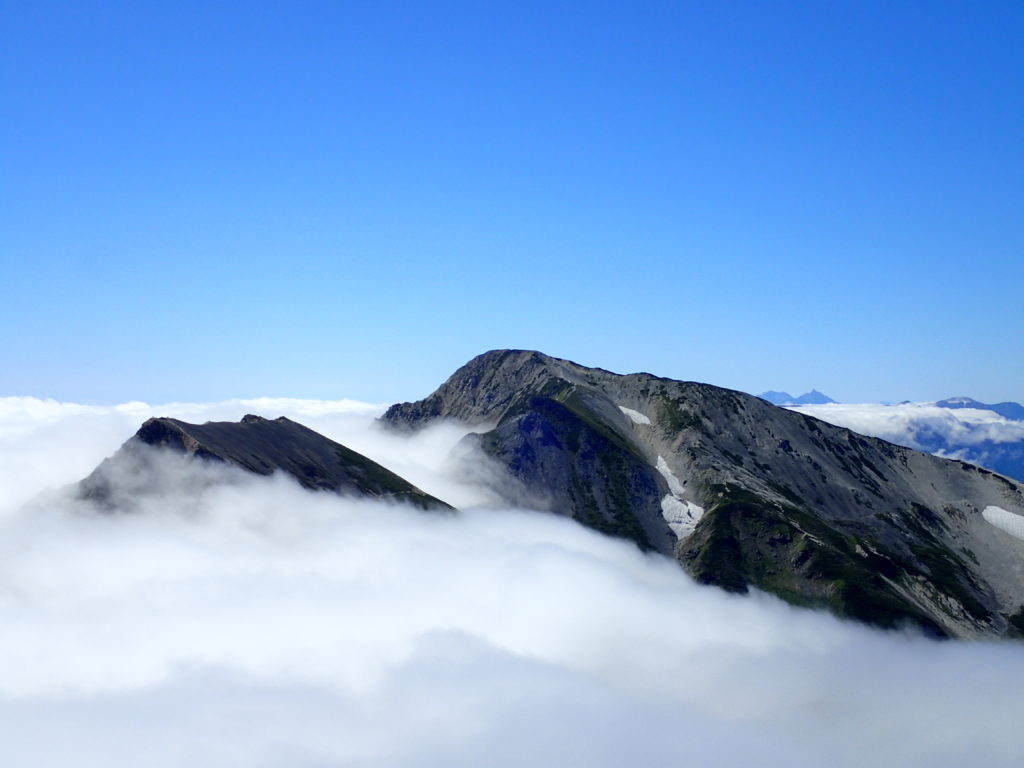 雲海に浮かぶ杓子岳と白馬鑓ヶ岳