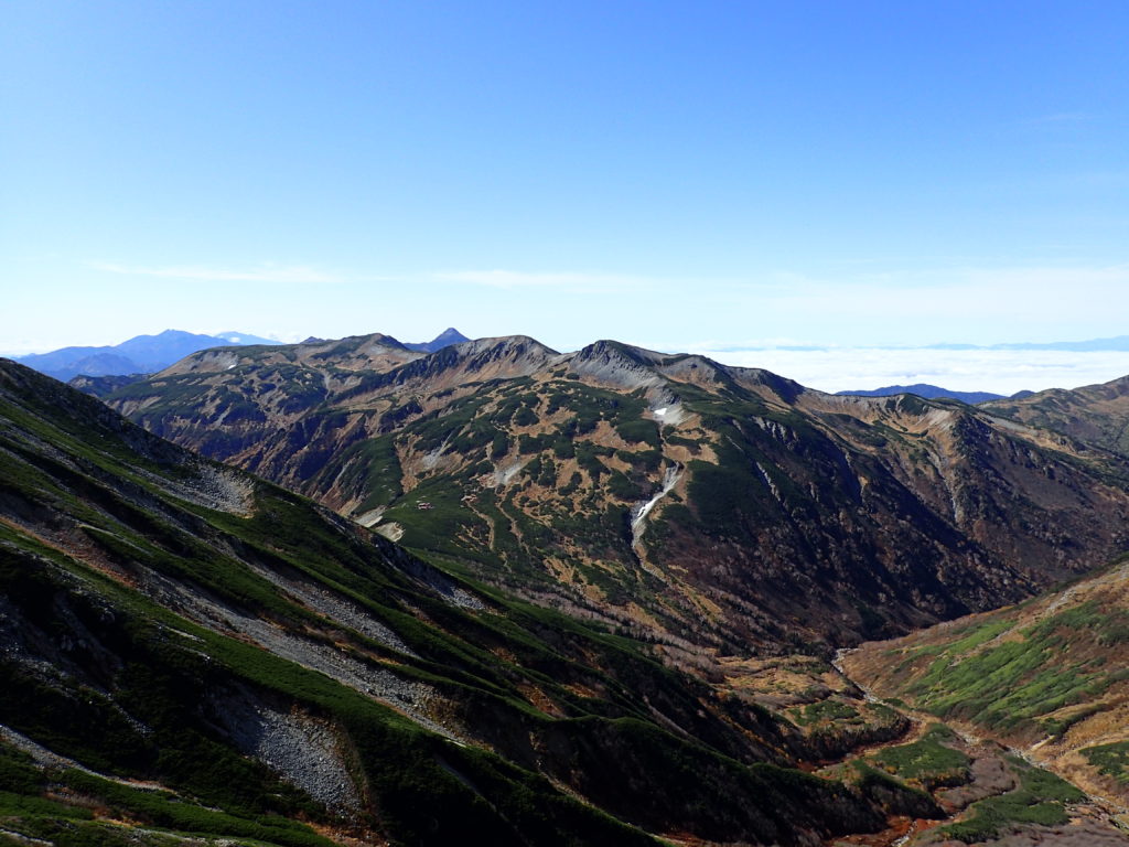ワリモ岳付近から見る三俣蓮華岳と笠ヶ岳
