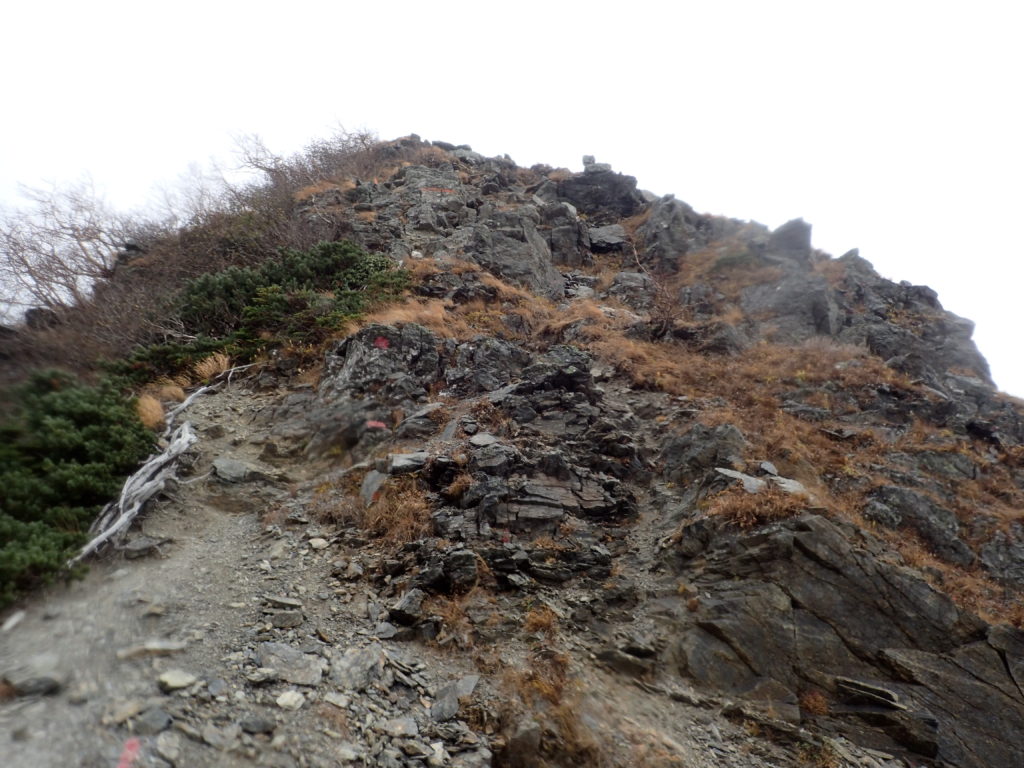 千枚岳登山道の岩場