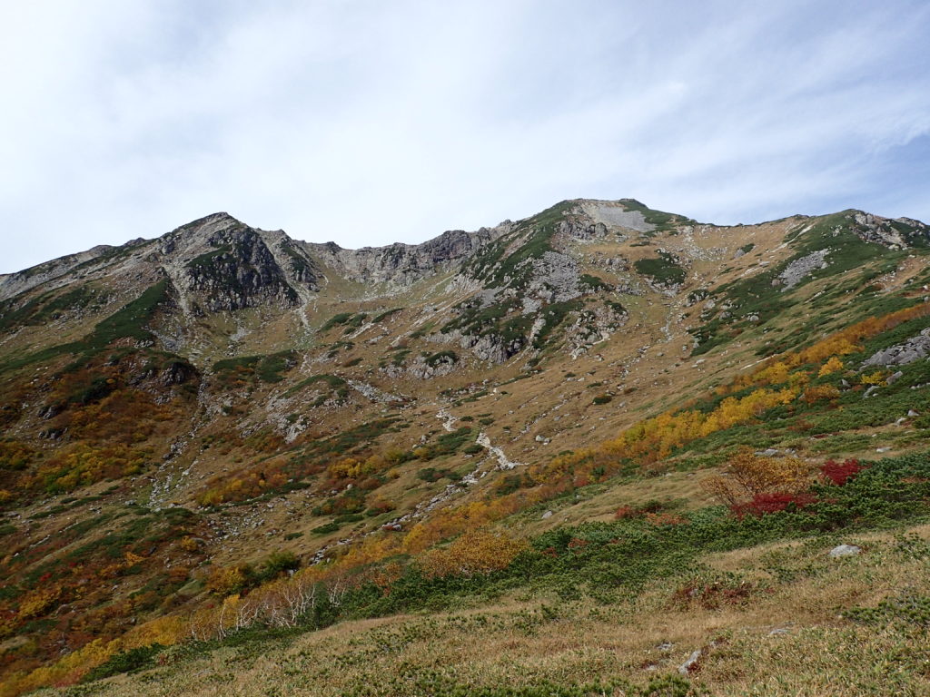 笠新道の杓子岳から見る笠ヶ岳に続く稜線