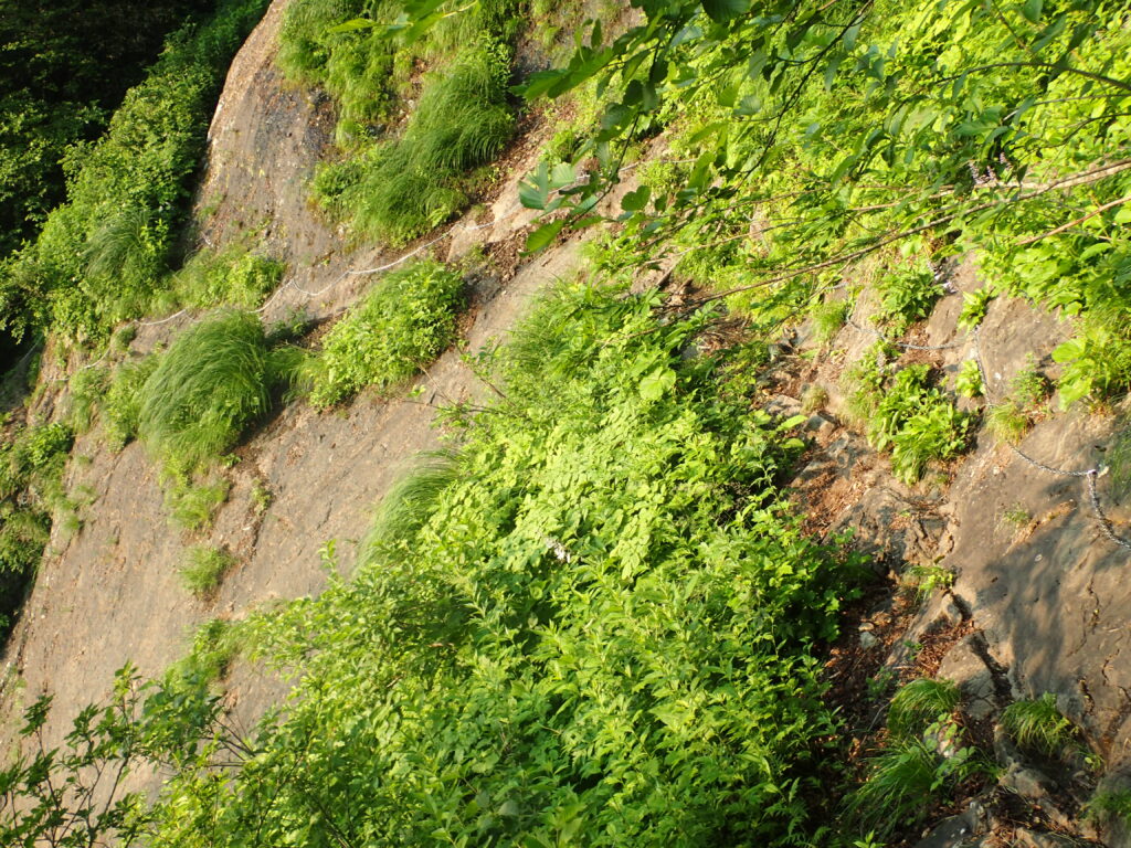 日本百名山の高妻山を登山した時に撮影した帯岩の鎖場