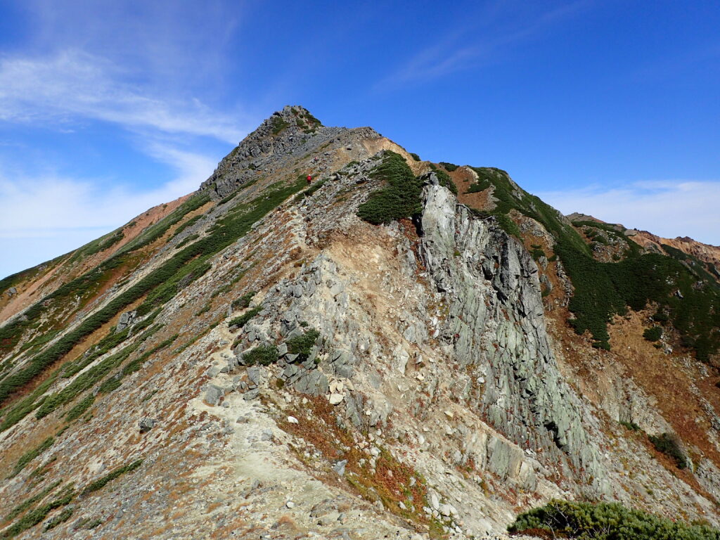 日本百名山の水晶岳を登山した時にオリンパスの防水デジタルカメラタフで小聖岳から撮影したワリモ岳