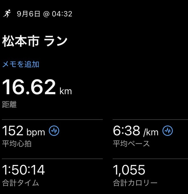 育児中の2025年9月6日に110分の早朝ジョギングをしたときのガーミンの腕時計のログ